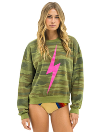 Bolt Relaxed Crew Sweatshirt, Camo/Neon Pink