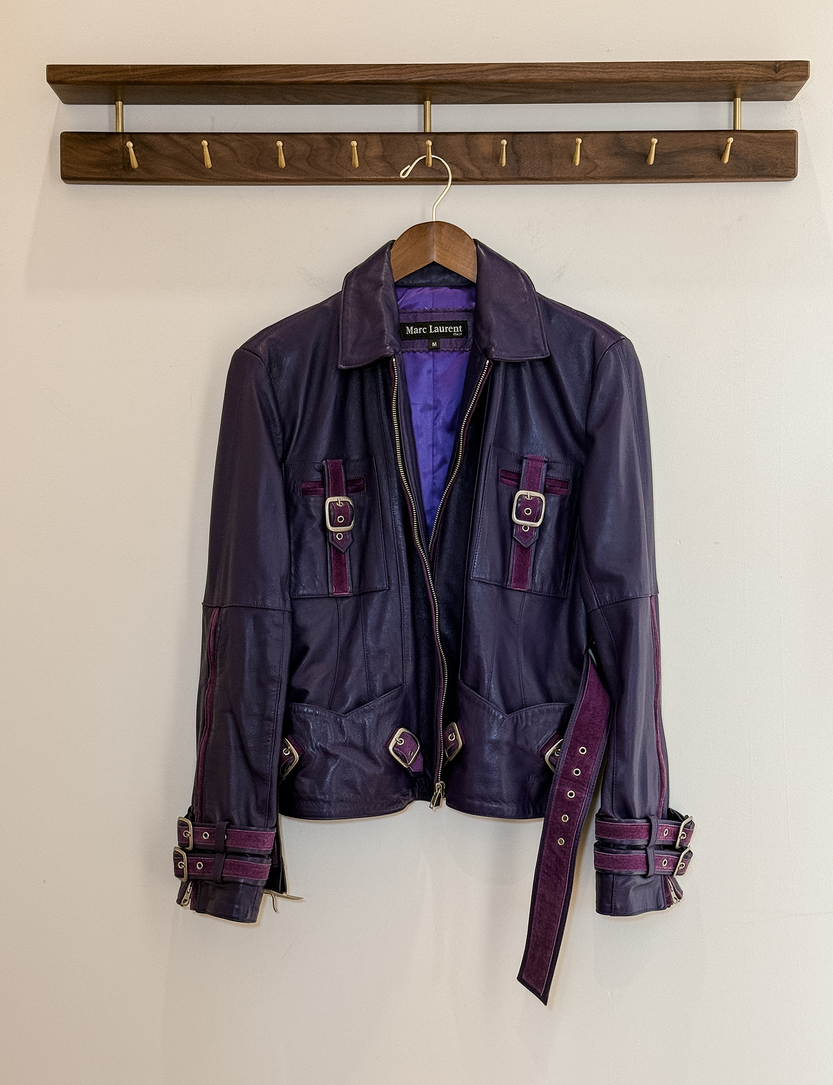 Marc Laurent Belted Leather Jacket, Purple
