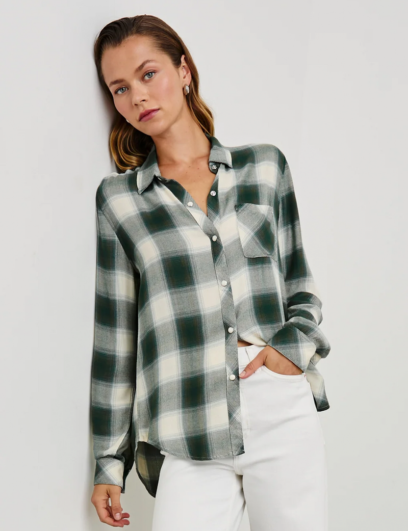 Hunter Plaid Flannel, Ivory/Olive Teal