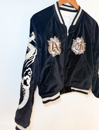 AllSaints Reversible Embroidered Bomber Jacket, Black Velvet