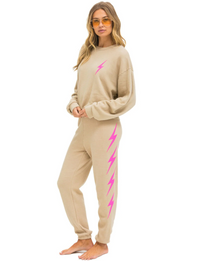 Bolt 4 Women's Sweatpants, Sand/Neon Pink