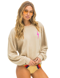 Bolt 2 Relaxed Crew Sweatshirt, Sand/Neon Pink