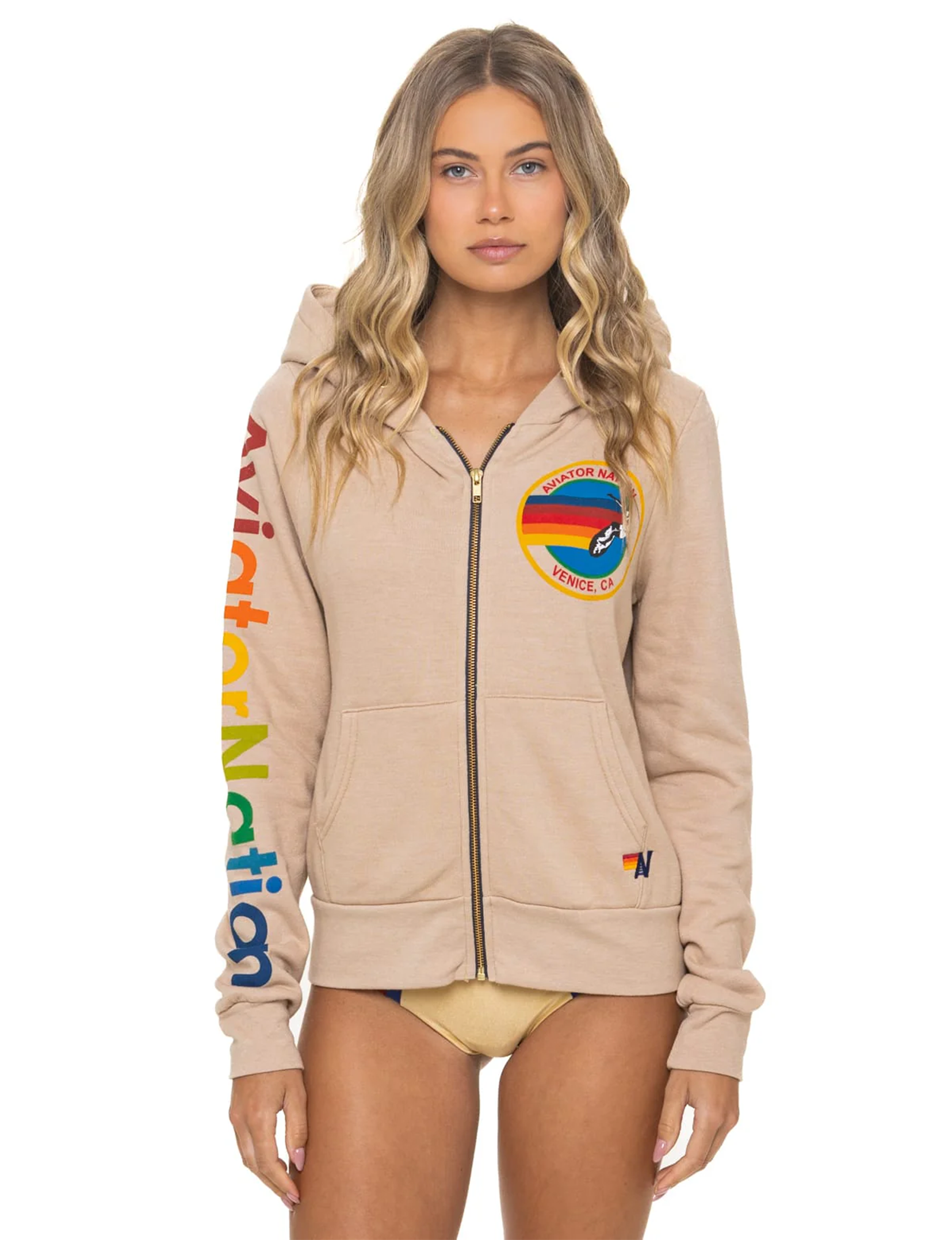 Logo Zip Hoodie, Sand