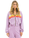 5 Stripe Cropped Relaxed Zip Hoodie, Mauve/White Neon