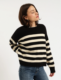 Carlyle Crew Sweater, Black/Ivory
