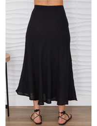 Enya Linen Midi Skirt, Black