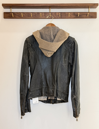 Doma Leather Jacket W/ Removable Hood, Black