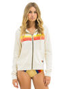 5 Stripe Zip Hoodie, Vintage White/White Neon
