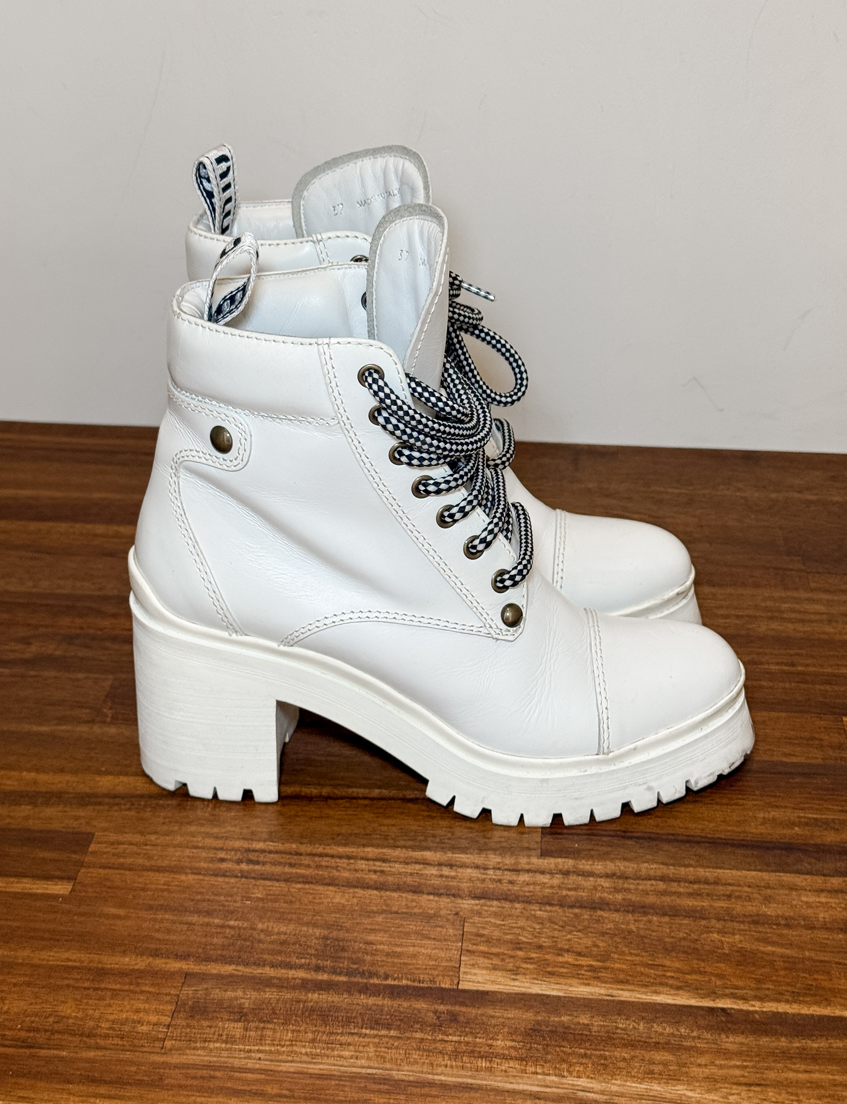 Miu Miu Leather Combat Boot, White