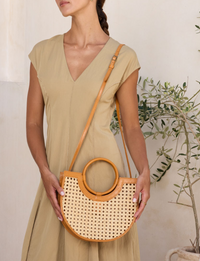 Round Leather Handle Handbag, Tan
