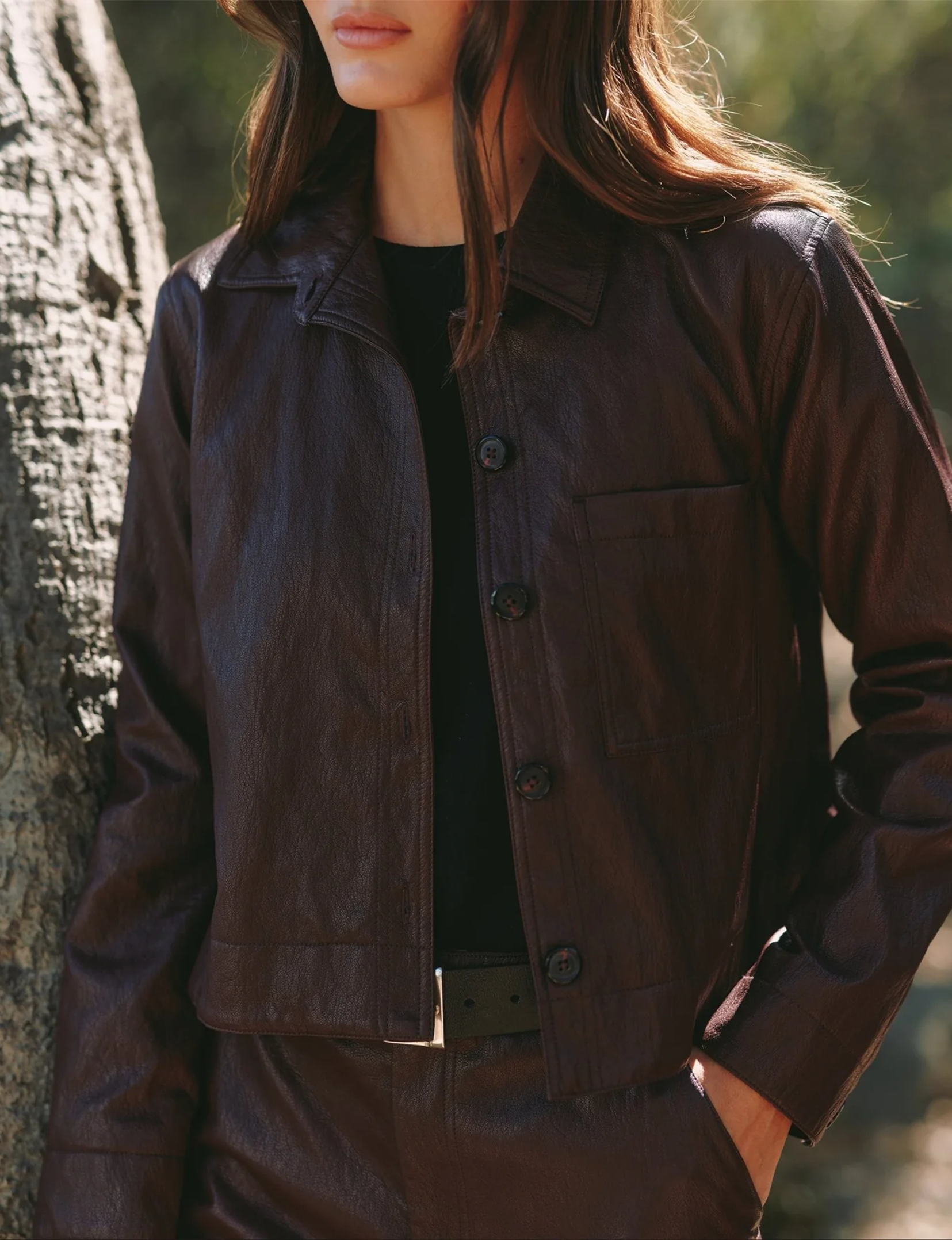 Crop Pocket Button Down, Crimson Ember