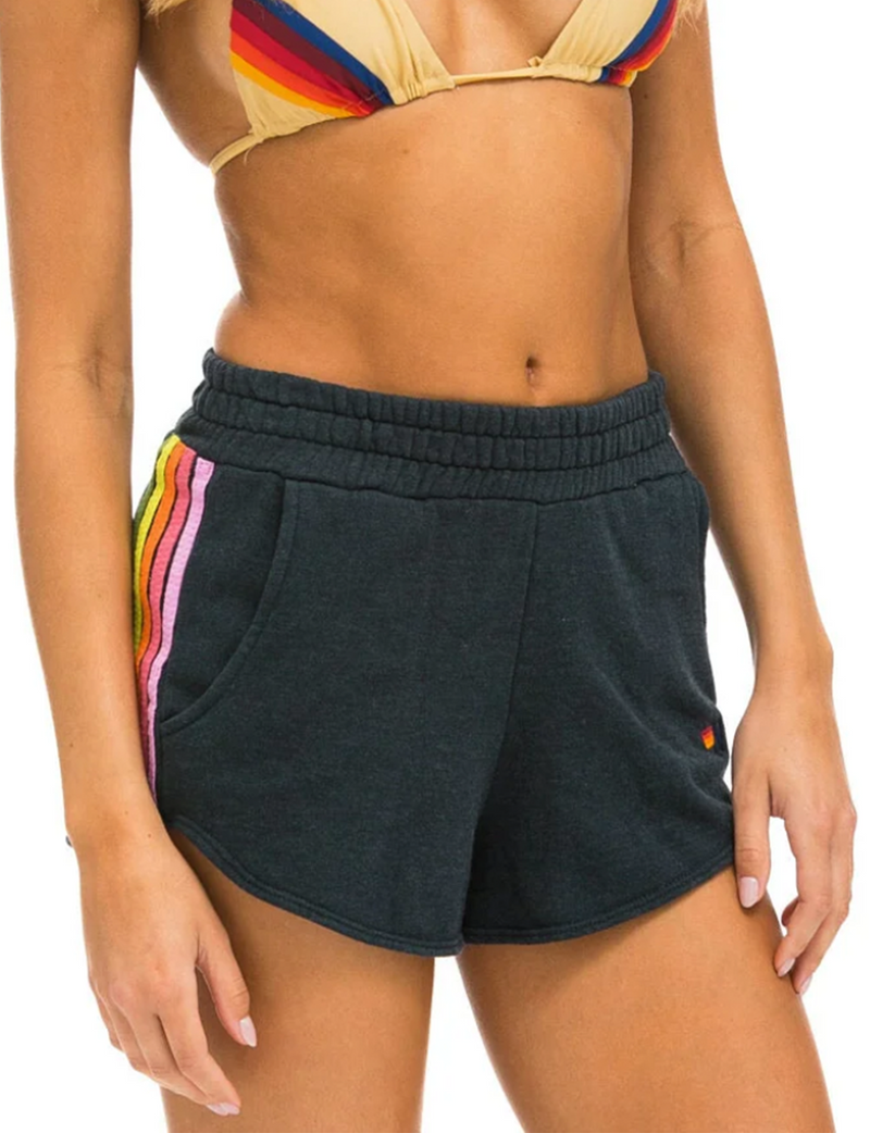 5 Stripe Women's Lounger Short, Charcoal/Pink Green