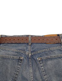 Distressed Leather Studded Belt, Vintage Brown
