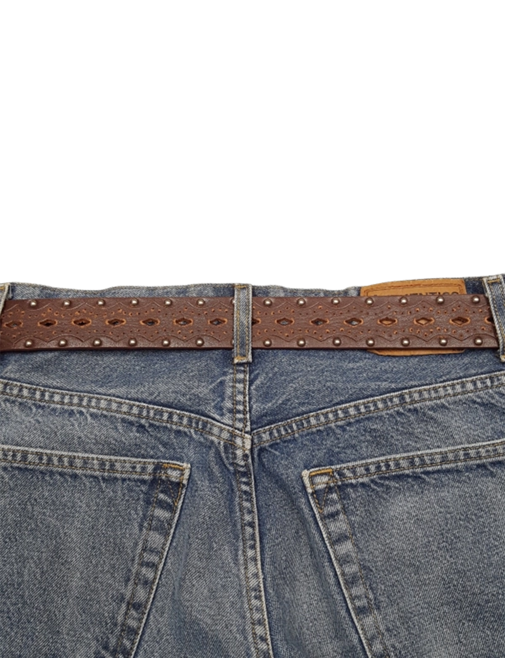 Distressed Leather Studded Belt, Vintage Brown