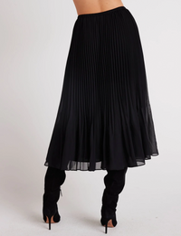 Sunburst Pleat Midi Skirt, Black