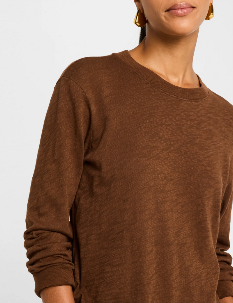 Slub Jersey Long Sleeve Crop Tee, Pecan Brown