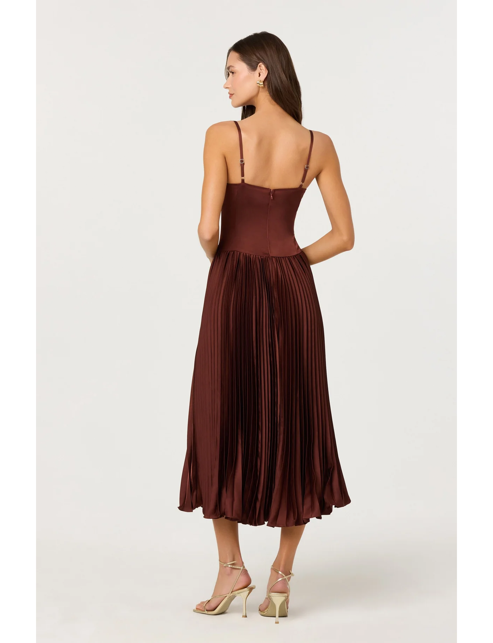 Elyssa Satin Midi Dress, Rust/Brown