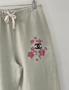 CC Floral Embroidery Fleece Sweatpants, Chalk