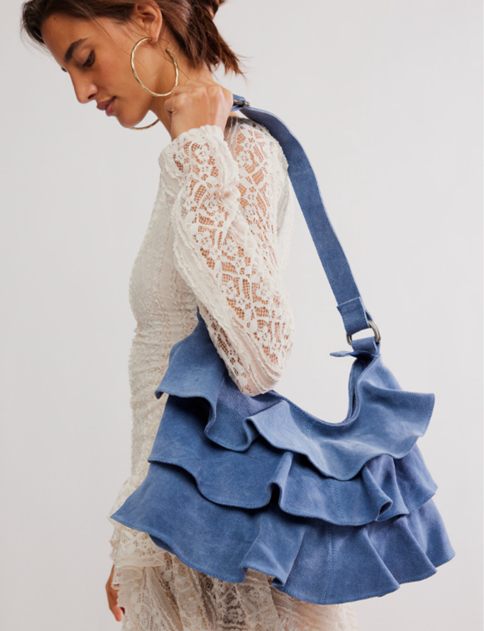 Rae Ruffle Shoulder Bag, Slate