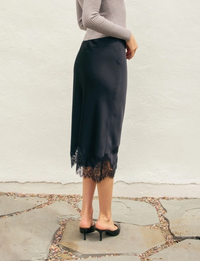 Satin Pencil Skirt, Black