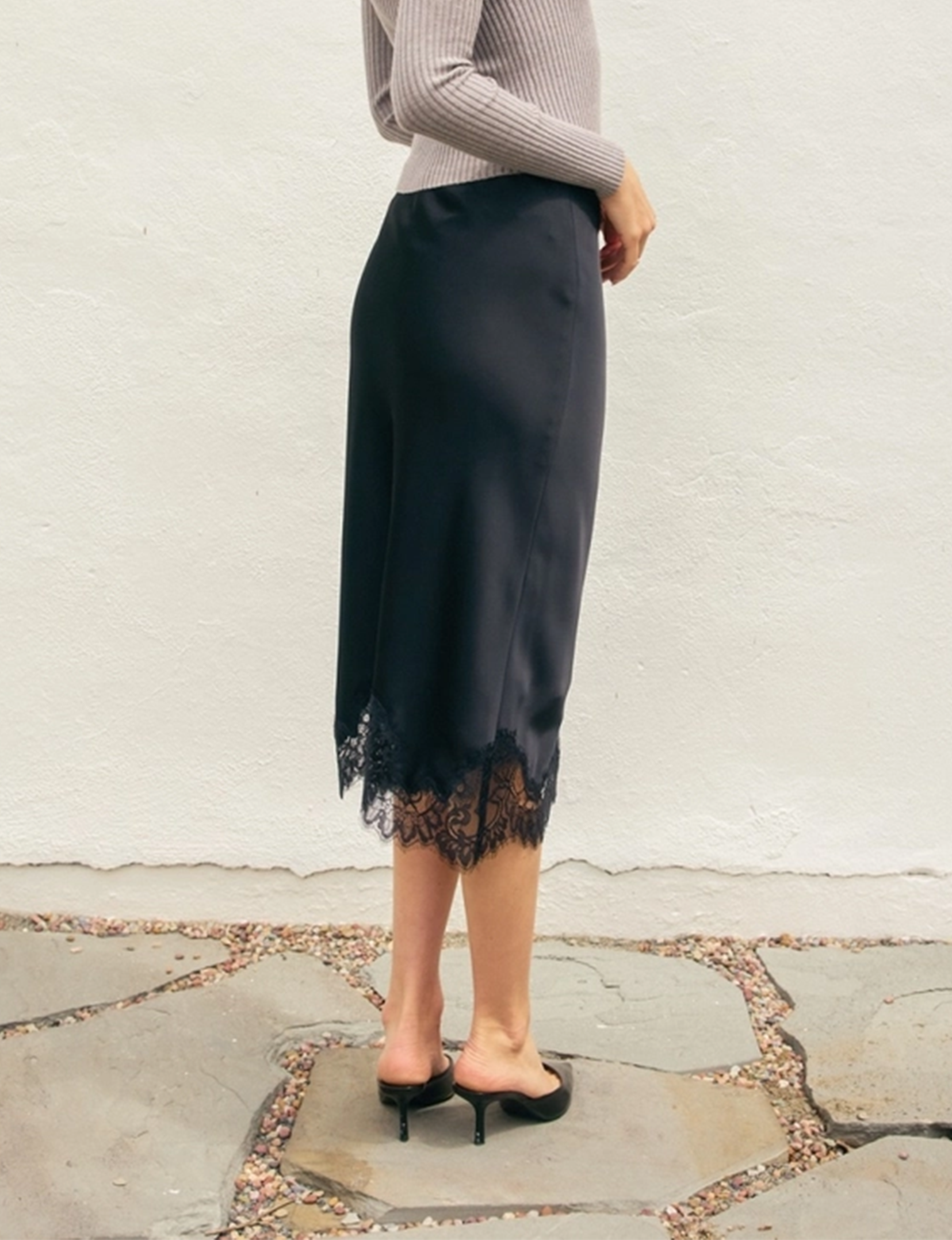 Satin Pencil Skirt, Black