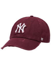 NY Yankees Weathered Ball Cap, Dark Maroon/White