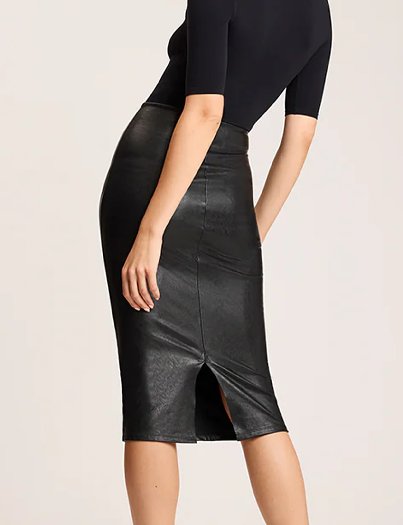Faux Leather Midi Skirt, Black