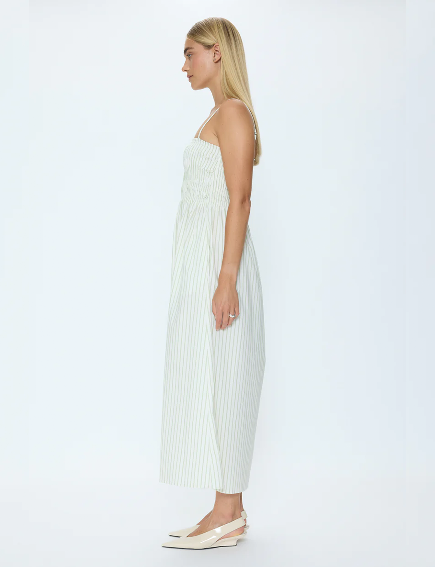 Bianca Dress, Sage Egret Stripe