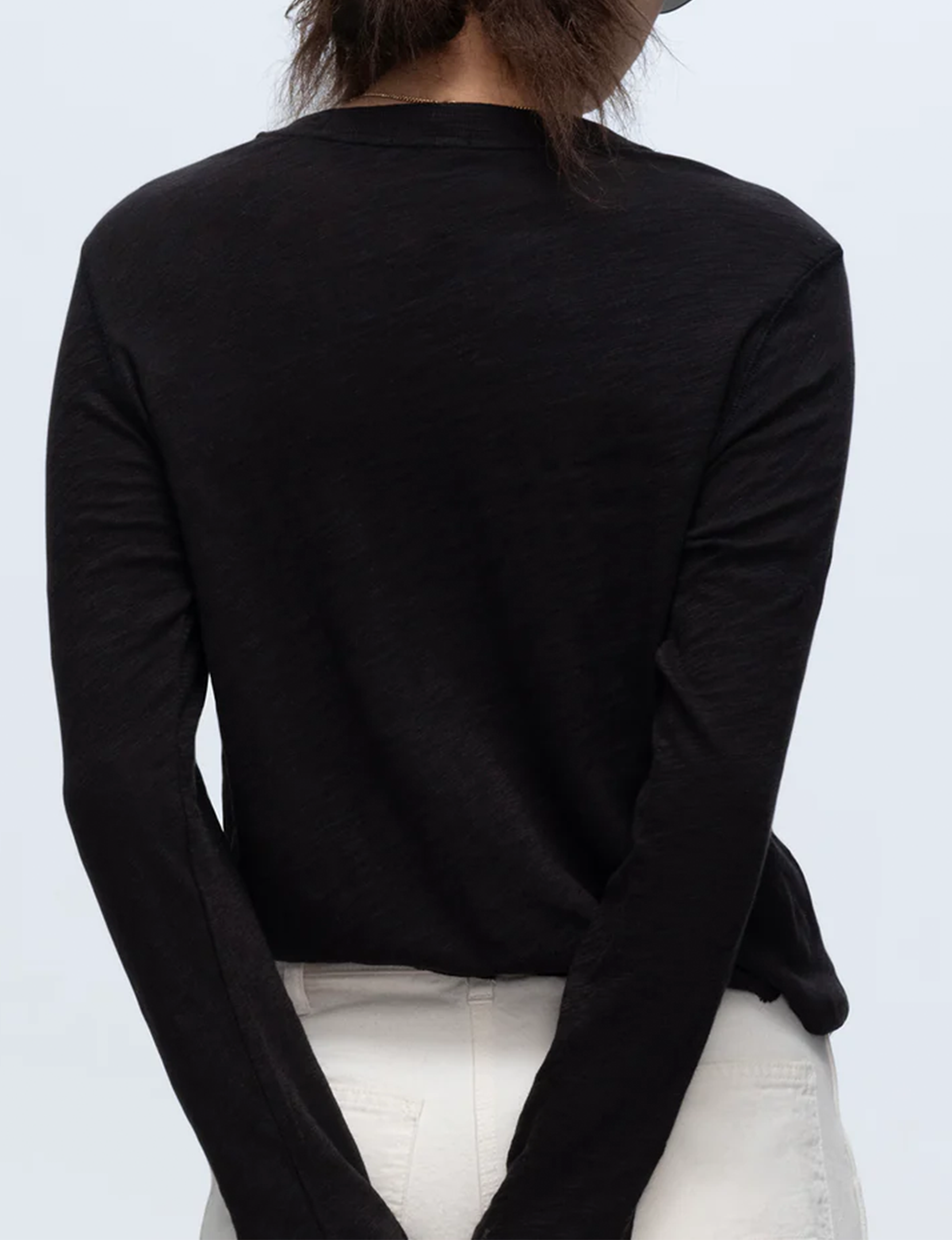 Slub Jersey Long Sleeve Destroyed Crop Crew, Black