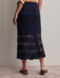 Crochet Lace Midi Skirt, Navy