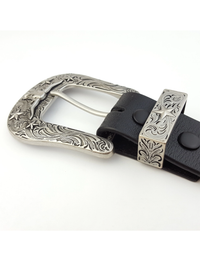 Antique Silver Long Horn Belt, Black