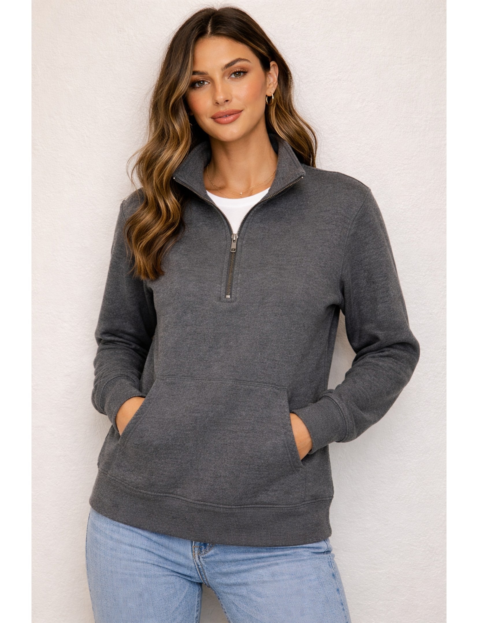Half Zip Pullover, Dark Grey