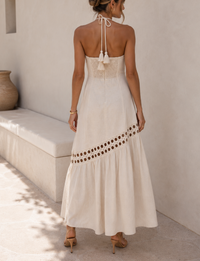 Cutwork Halter Maxi Dress, Ecru