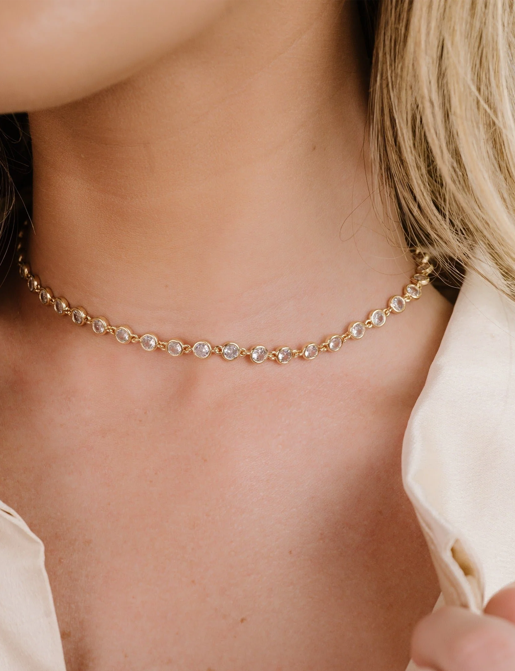 Disc Link Necklace, Crystal/Gold