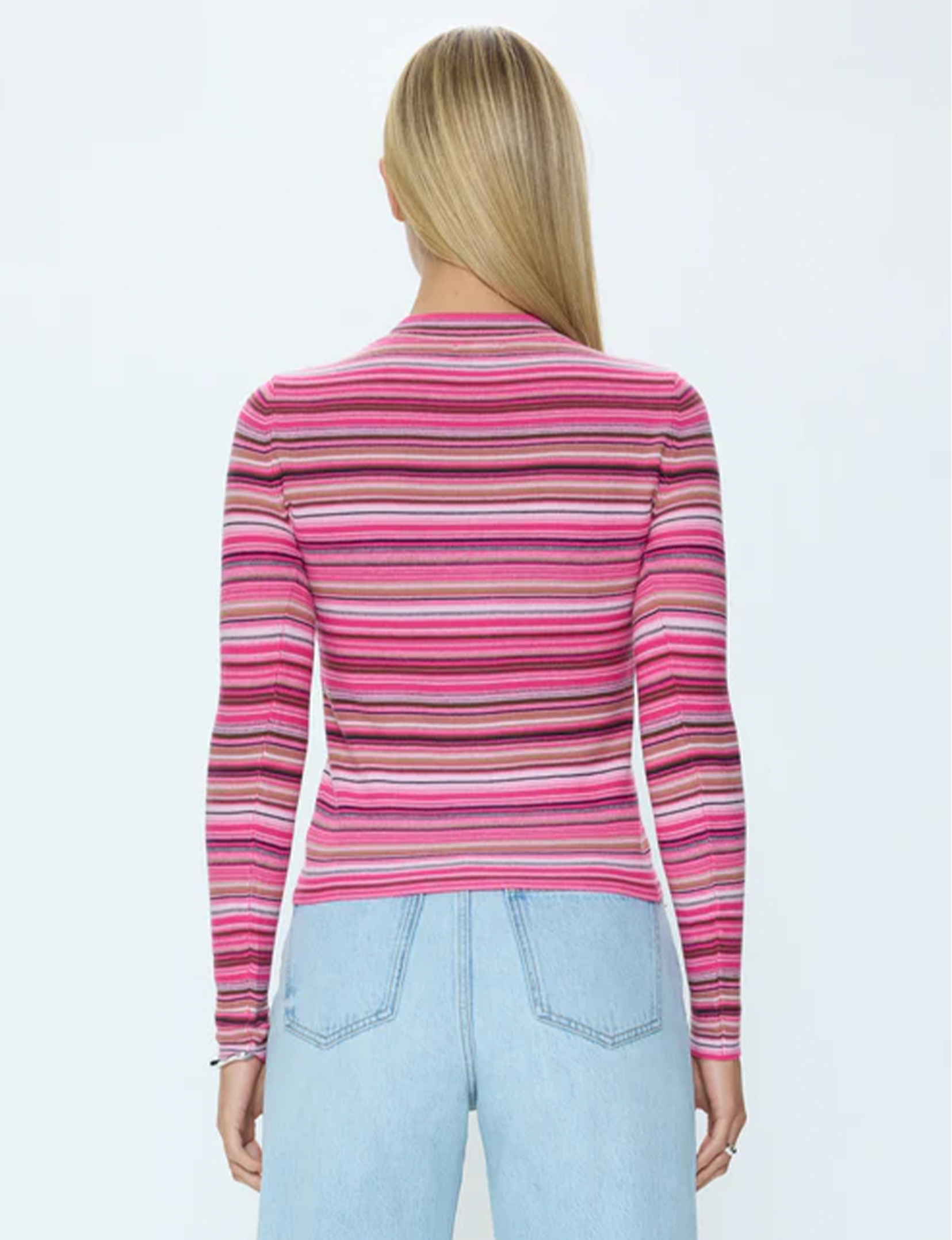 Madison L/S Crew Sweater, Pink/Brown Multi