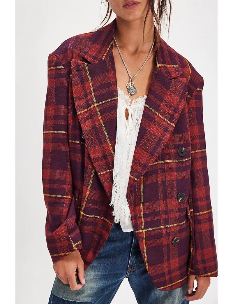 Dean Double Breasted Blazer, Plum/Combo