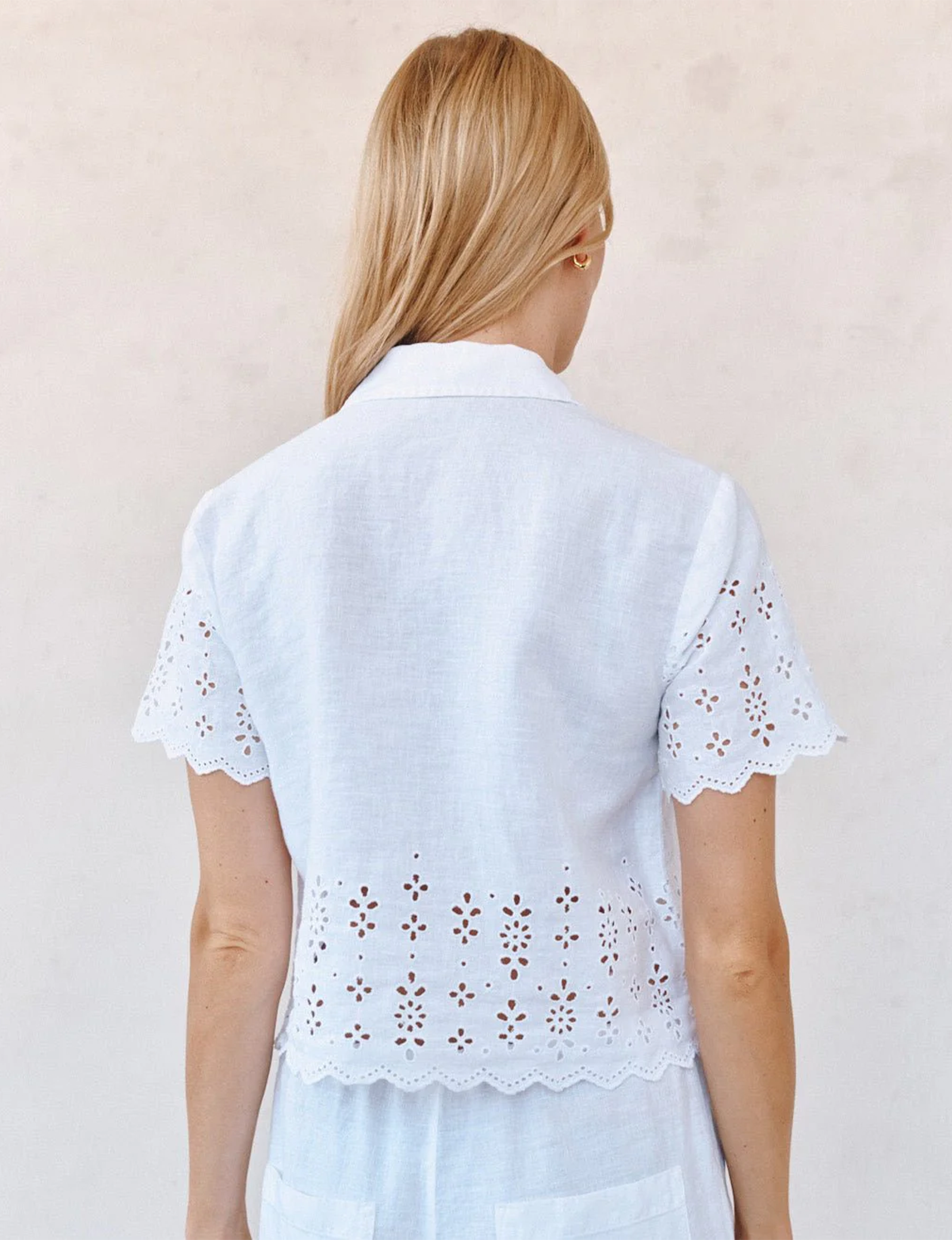 Embroidered Button Down, White