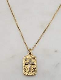 Hammered Pendant Cross Necklace, Gold