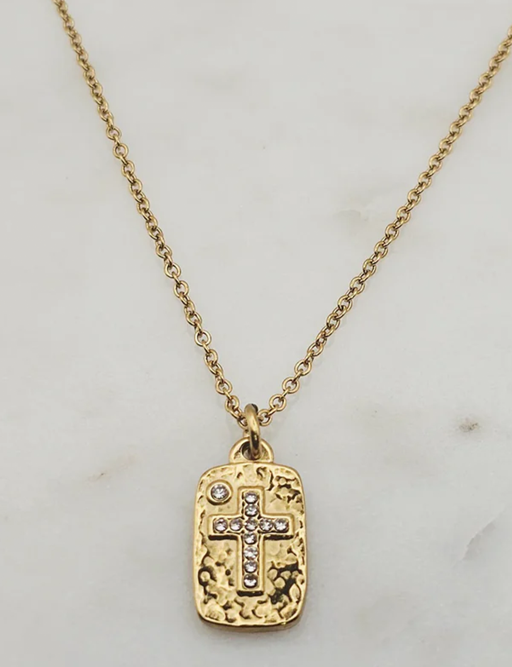 Hammered Pendant Cross Necklace, Gold