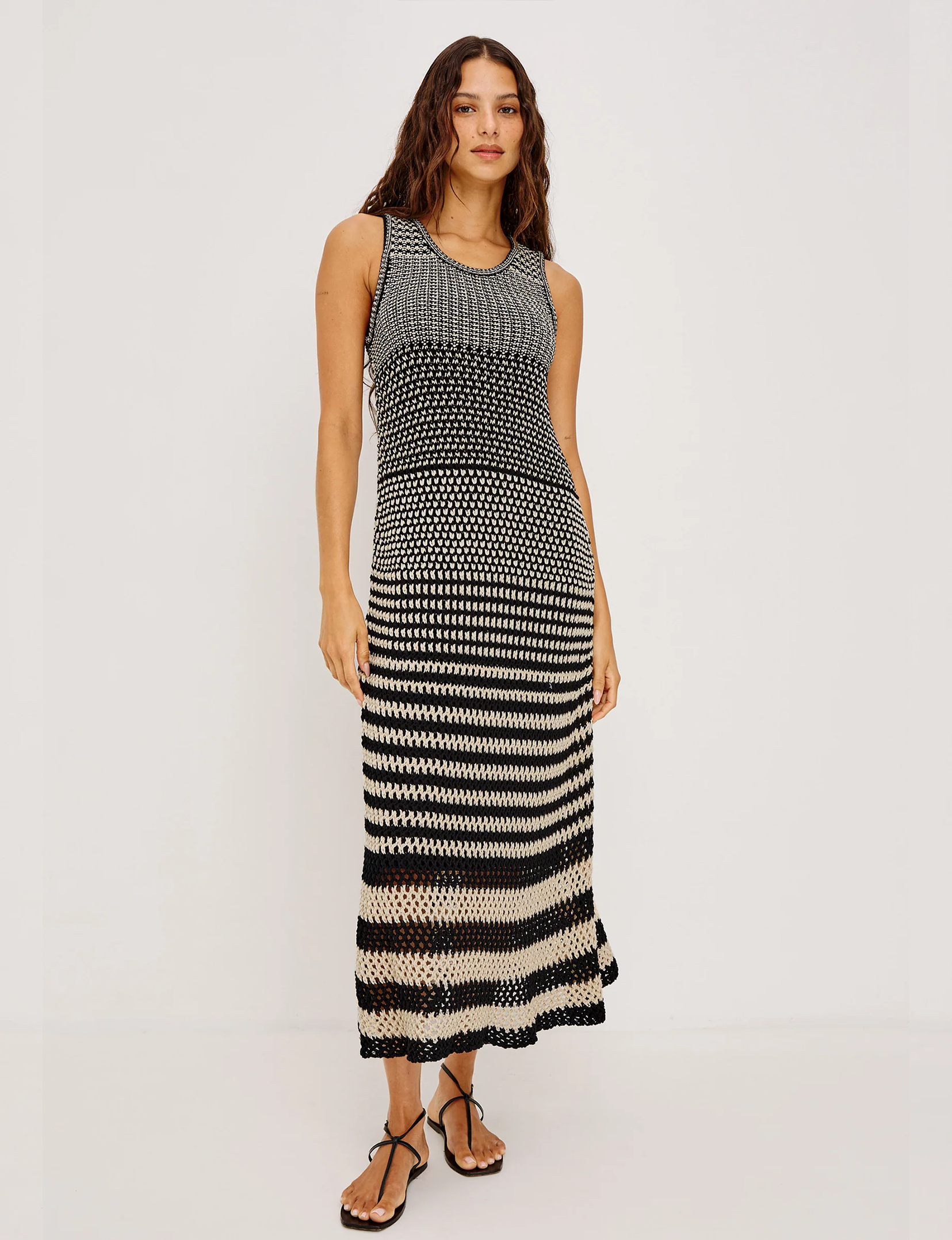 Yvette Dress, Onyx Ivory Stripe