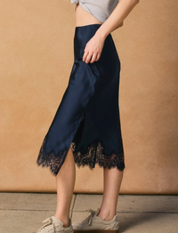 Satin Pencil Skirt, Navy