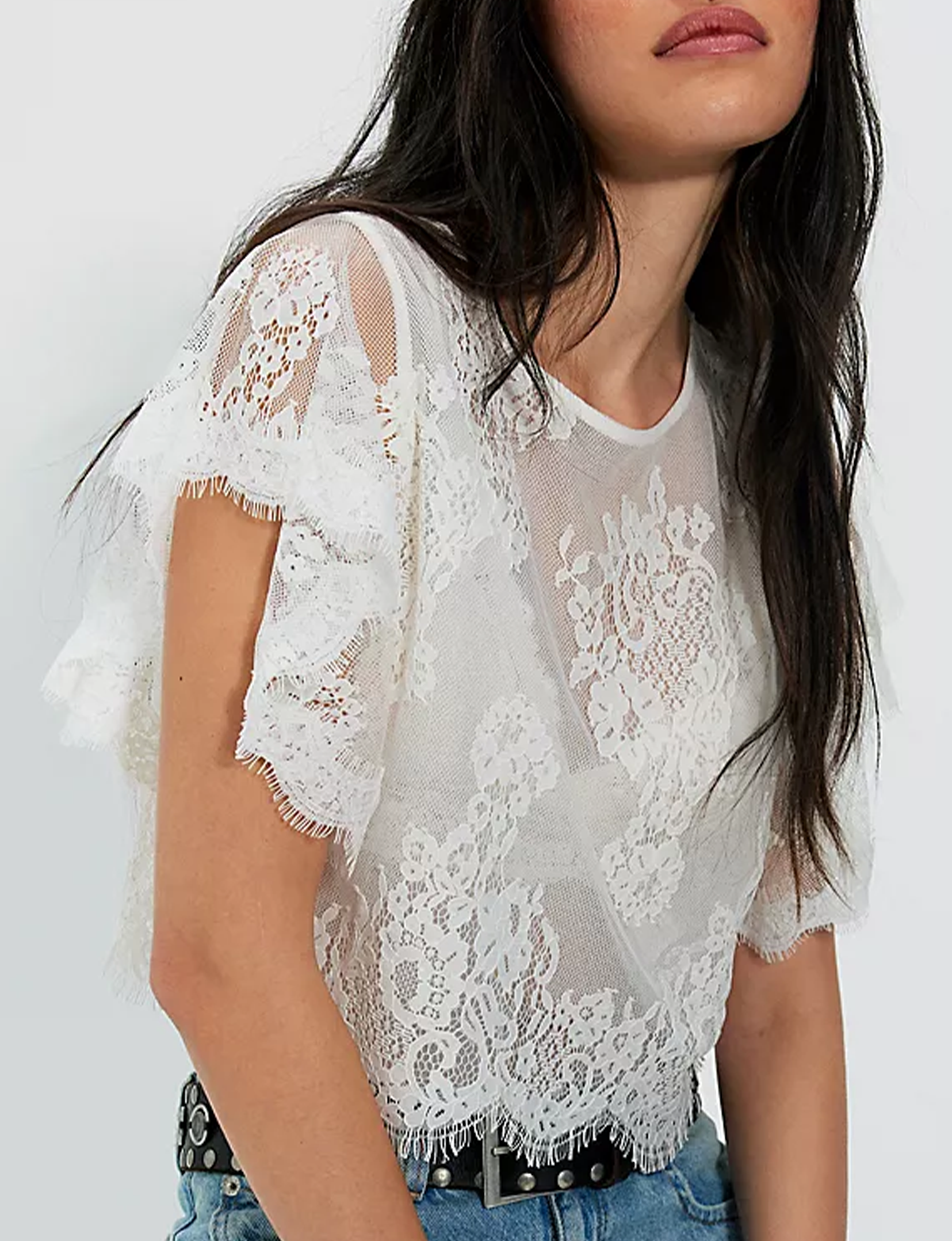 Lunar Ash Lace Top, Clean Ivory