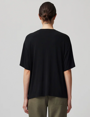 Viscose Blend Jersey Crew Neck Relaxed Tee, Black