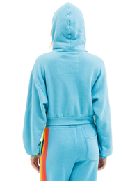 5 Stripe Cropped Relaxed Zip Hoodie, Aquamarine/White Neon