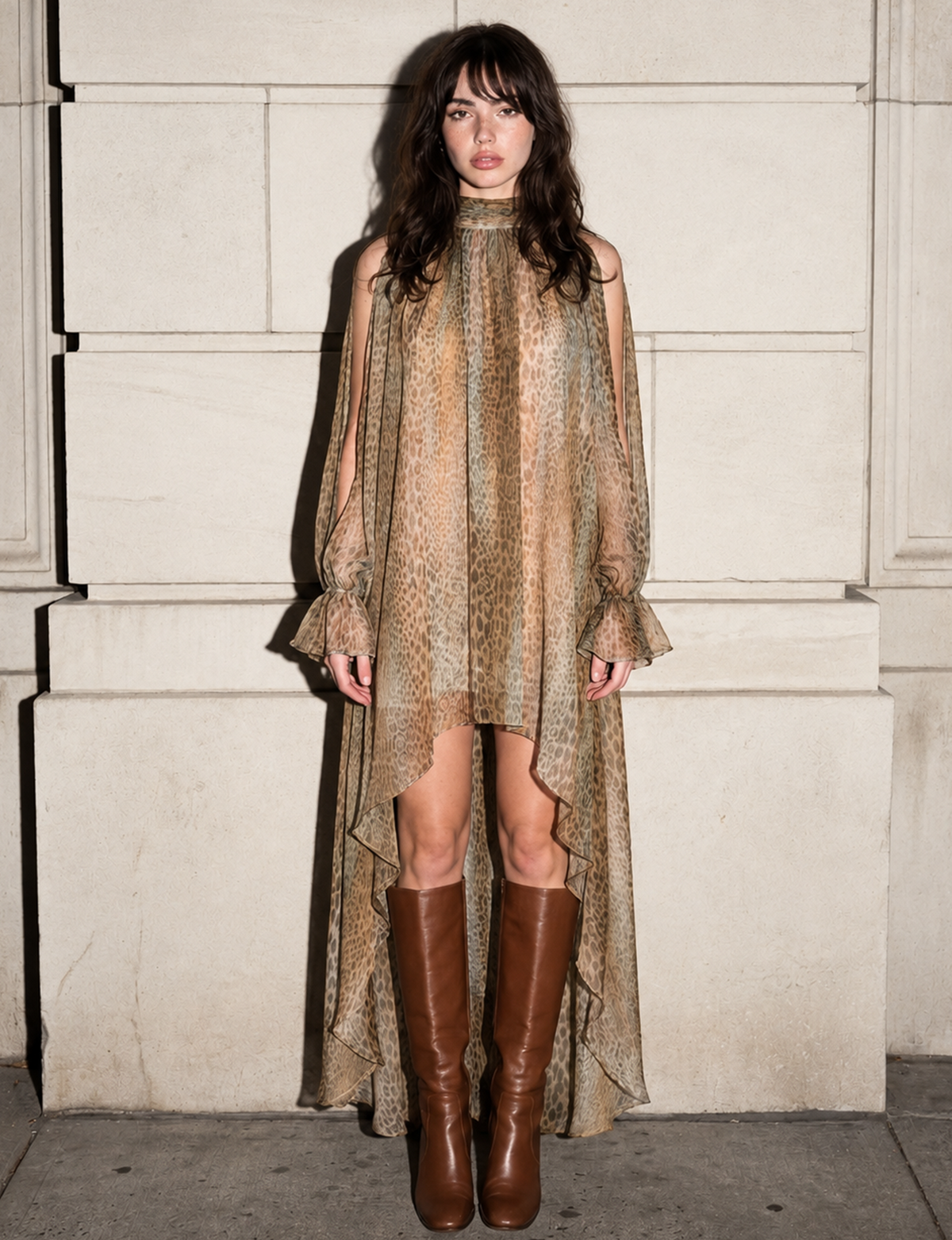 Chiffon Sheer Dress, Animal/Olive Combo