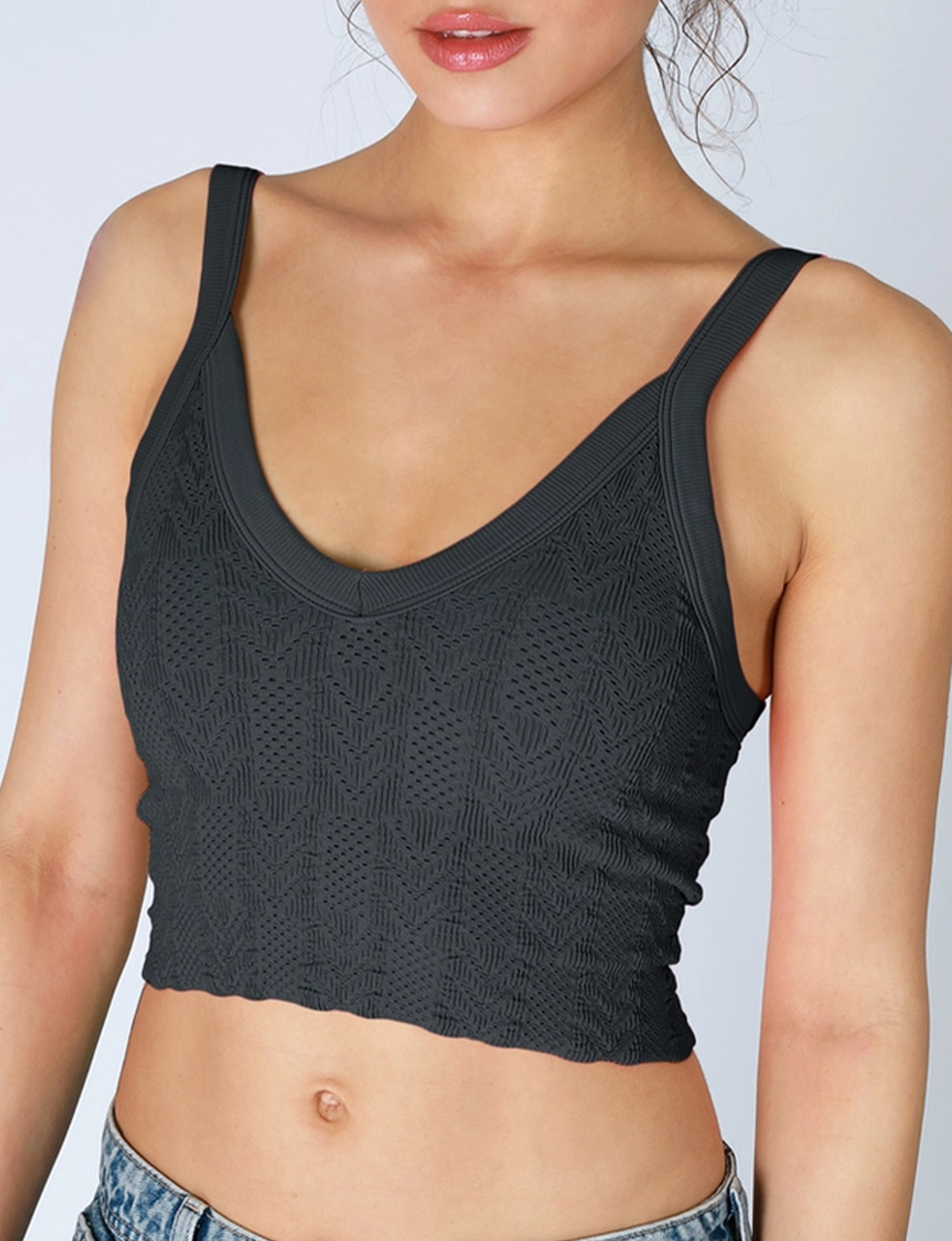 Textured Crop Top, Black O/S