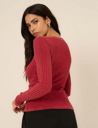 What's The Scoop Washed Rib Long Sleeve, Red Currant