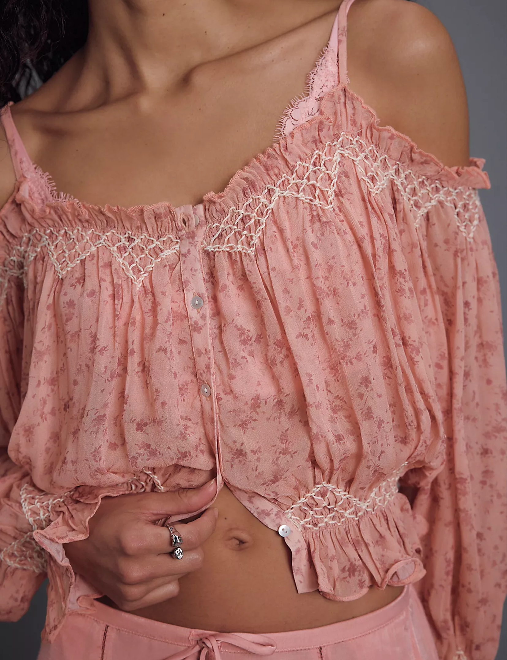 Marlow Smocked Blouse, Pink/Combo