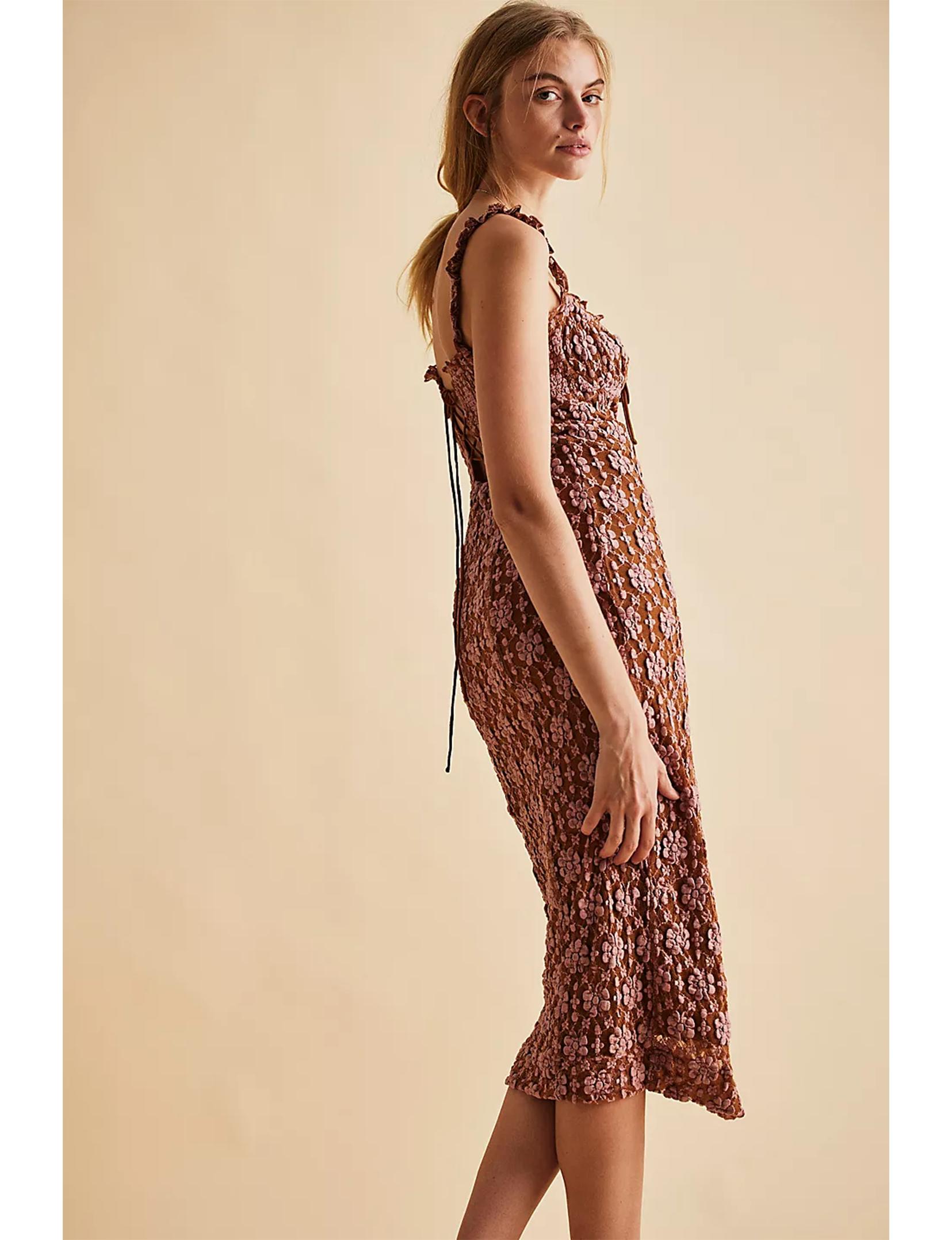 Free People Lucinda Lace Midi Dress- Ginger Combo Medium Free People Lucinda Lace Midi Dress- Ginger Combo Medium