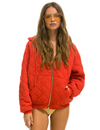 Quilted Relaxed Zip Hoodie, Red